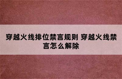 穿越火线排位禁言规则 穿越火线禁言怎么解除